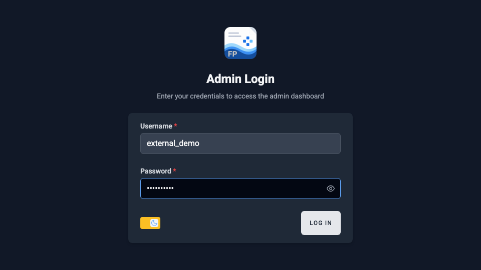Login screen with username and password fields